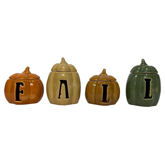 Set of 4 Fall Pumpkin Lidded Cotive Candle Holders - Picture 1 of 8